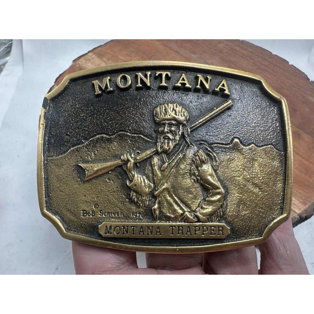Montana Trapper Belt Buckle Bob Scriver Solid Brass 1976 Heritage